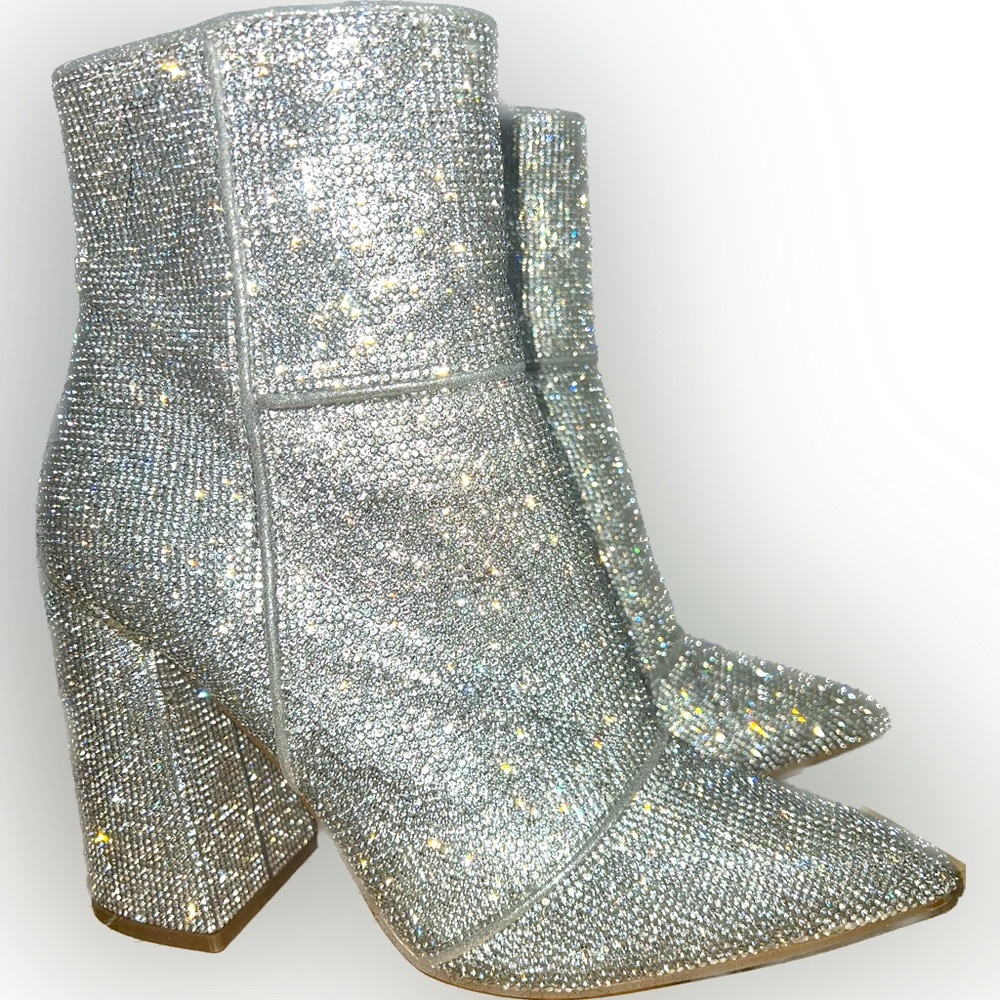 Noticed Rhinestone Embellished Block Heel Ankle Booties size 9